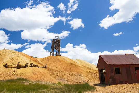 Old mining buildings and headframe at the Cameron Mine, Colorado