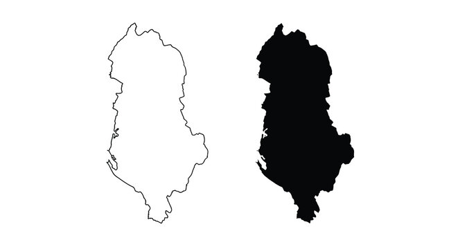 A depiction of albania s map shown in both outline and solid black forms side by side