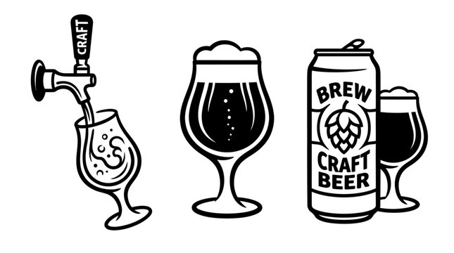 Craft Beer Collection - Tap, Glass, and Can Illustrations.