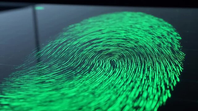 Digital fingerprint scan on screen symbolizing global connectivity and communication