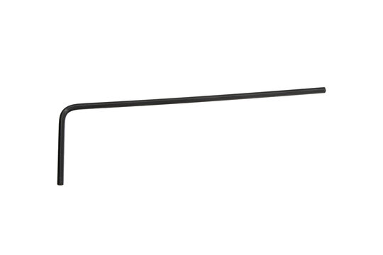 A single black L-shaped hex key wrench isolated on a solid white back