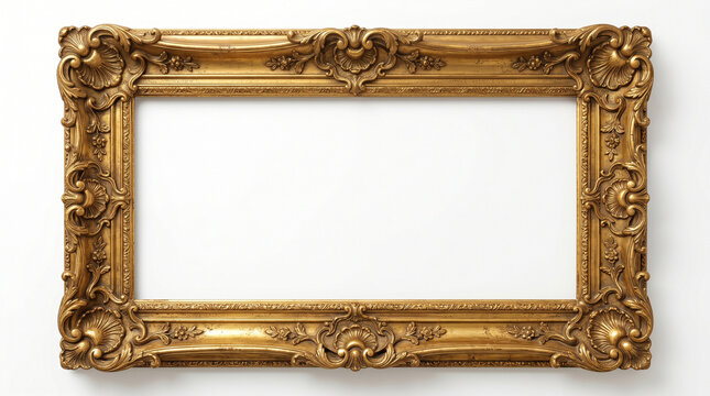 Ornate antique gold picture frame isolated on white background