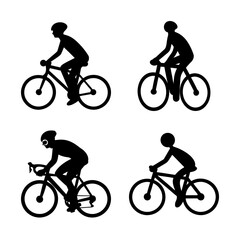 Obraz premium Four cycling silhouette figures in different riding styles on bicycles, isolated