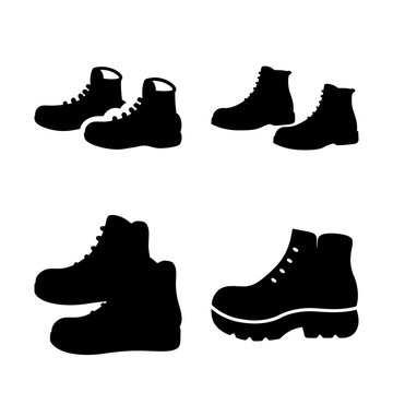 Silhouette collection of different types of boots for various outdoor activities