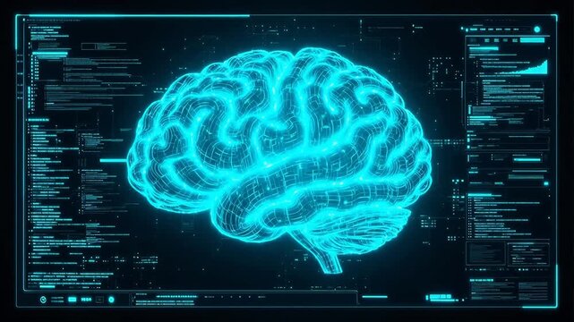 Digital brain interface with code ideal for cinematic storytelling and documentaries