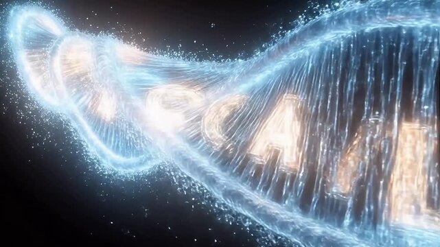 DNA double helix with glowing text symbolizing creativity, art, and imagination