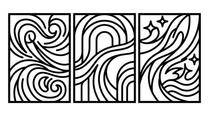 Fototapeta premium Abstract Black and White Line Art Panel Artwork Design.
