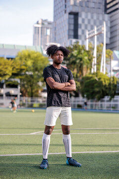 Soccer player focusing on upcoming game
