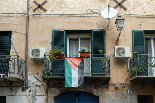 Apartment Balconies with Palestine Flag in Palermo