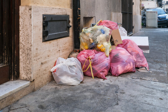 Garbage Bags on Narrow Old Town Street