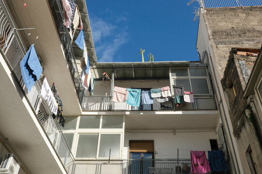 Residential Courtyard with Hanging Laundry