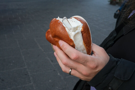 Hand Holding Traditional Ice Cream Dessert