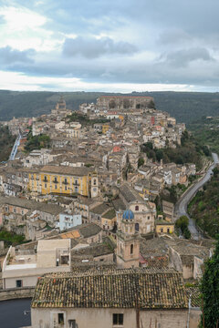 Historic Hill Town Under Cloudy Sky