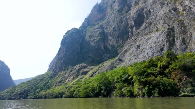 Towering Limestone Cliffs and Lush Vegetation in Sumidero Canyon. Chiapas, Mexico.