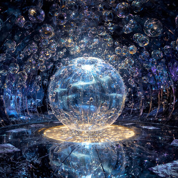 光の球体が浮かぶ異次元空間 &mdash; 宇宙に広がる幻想のエネルギー