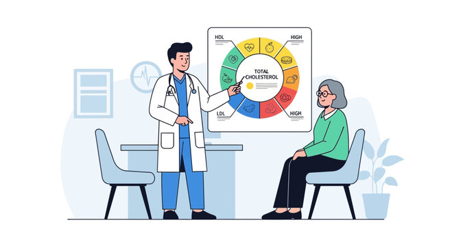 Doctor Explains Health Chart to Senior Patient in Clinic