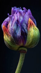 Obraz premium Vibrant Rainbow Poppy Bud Against Dark Background