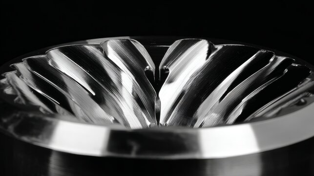 concave. Polished metal surface with precise concave patterns and dramatic shadows. lifestyle magazines, social media lookbooks, designed for influencer and brand collaborations.
