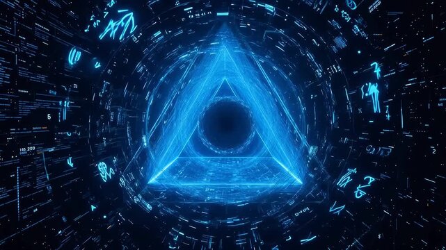 Blue glowing triangle in digital space perfect for real estate and architectural showcases