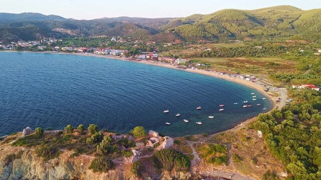 Aerial View of Toroni Beach and Turquoise Sea, Sithonia, Greece