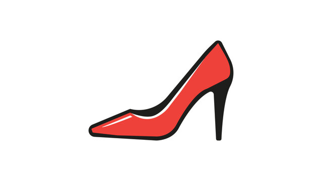 Red high heel stiletto shoe vector icon illustration. Modern flat design side view of a woman's elegant pump with a thin heel. Minimalist fashion accessory graphic isolated on white background.