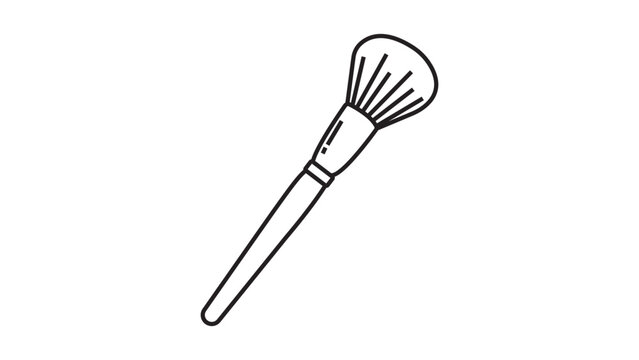 Minimalist Makeup Brush Vector Icon with Editable Stroke. Hand-drawn black line illustration of a soft round powder or blush brush for beauty, cosmetics, skincare, and fashion design projects.