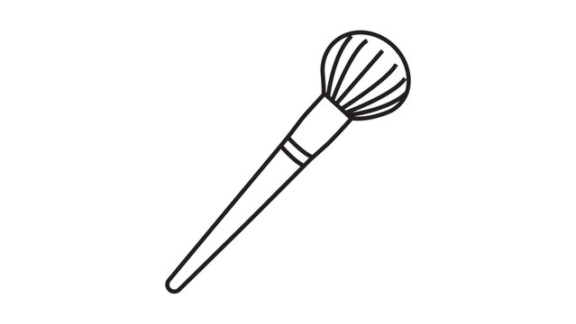 Minimalist Makeup Brush Vector Icon with Editable Stroke. Hand-drawn black line art illustration of a soft round powder brush for beauty, makeup, and cosmetics, isolated on white background.