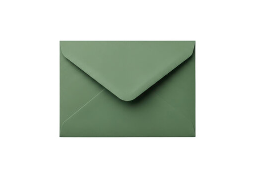 A single rectangular envelope made of paper with a muted sage green color and pointed flap top isolated on transparent background