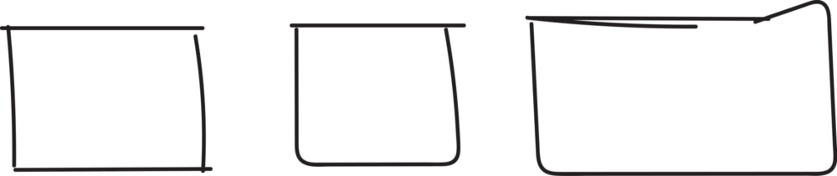 Three black outlined boxes on white background square