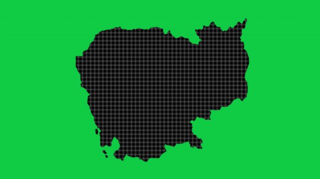 Cambodia black cells effect map pop animation green background