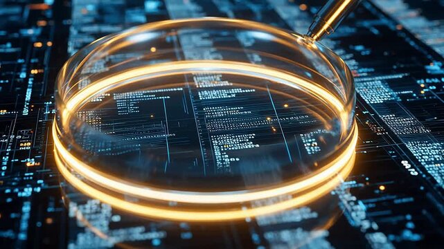 Digital circuit under magnifying glass symbolizing trust, reliability, and security