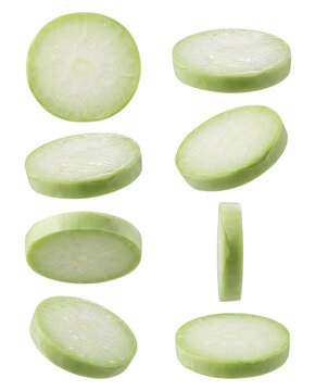 Fresh bottle gourd slices clipart set healthy vegetable food isolated on transparent background