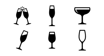 Minimalist champagne glass icon set, 6 sparkling wine vector symbols, celebration icons © Mobarak