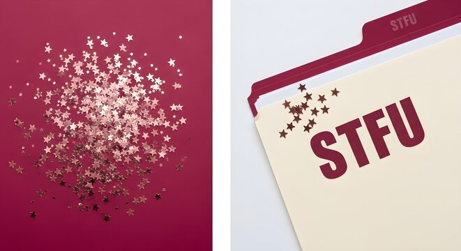 Office File Folder with STFU Acronym and Rose Gold Glitter Stars