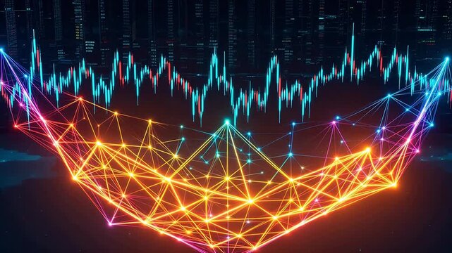 Colorful digital network graph emphasizing advanced technology and cyber security