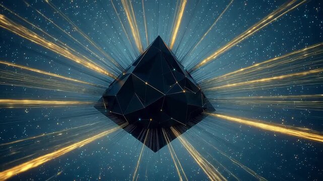 Abstract glowing geometric shape in space symbolizing innovation and digital transformation