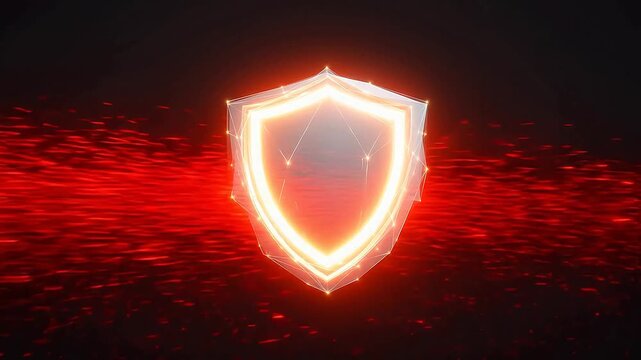 Glowing shield on red background emphasizing health, wellness, and vitality