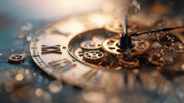 Vintage Clockwork Mechanism with Gears and Roman Numerals