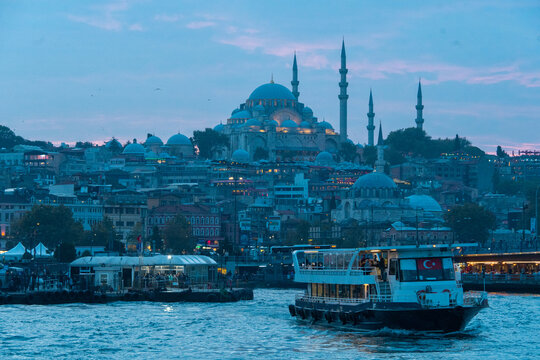 Evening Ferry in Front of Suleymaniye Mosque