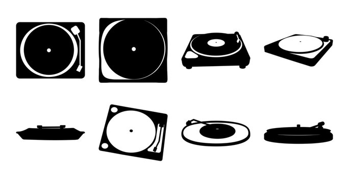 Assorted Turntable Silhouettes in Black and White for Music Enthusiasts