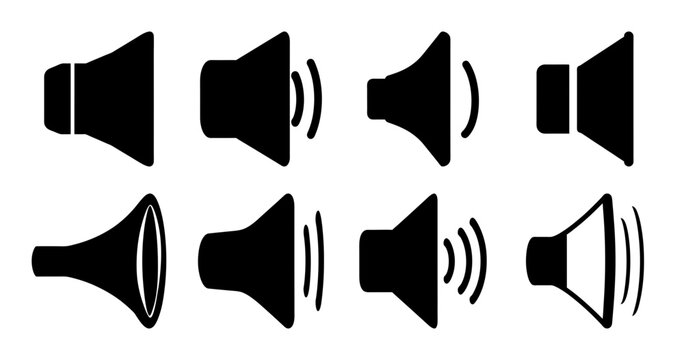 Collection of black speaker icons showing various volume and mute levels