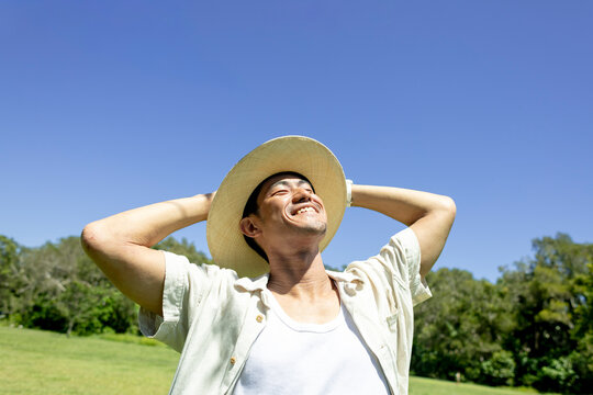 Man Smiling Sunny Field