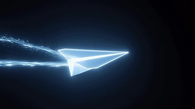 Glowing paper airplane in dark space symbolizing financial stability and economic growth