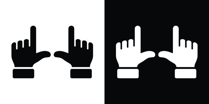 Two hands making a frame gesture icon. Minimalist creative perspective symbol for photography, focus, scouting, or framing a shot. Black and white vector flat design of human hand gesture.