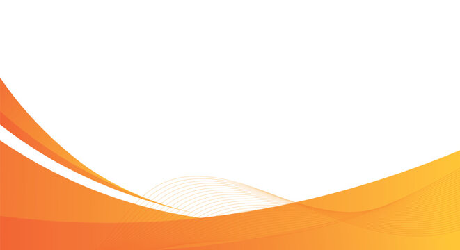 A clean and professional abstract background featuring vibrant orange and yellow curved waves at the bottom with ample white copy space for text or graphics.
