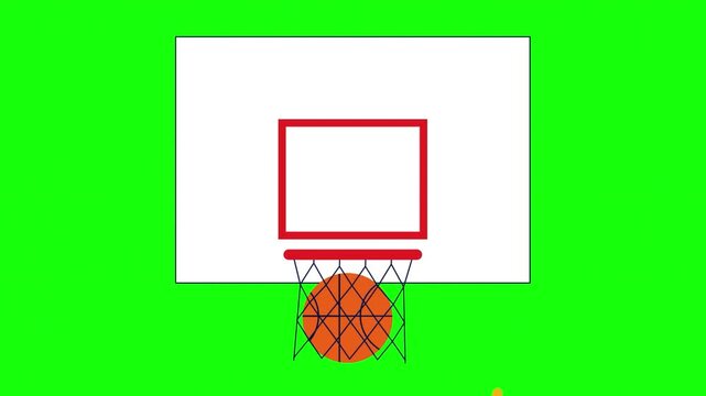Animated basketball scoring into a hoop on green screen background