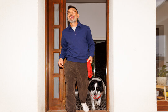 Cheerful dog walker