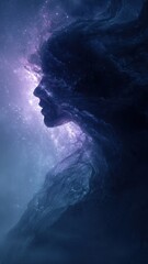 Fototapeta premium Celestial Woman Silhouette in Cosmic Nebula