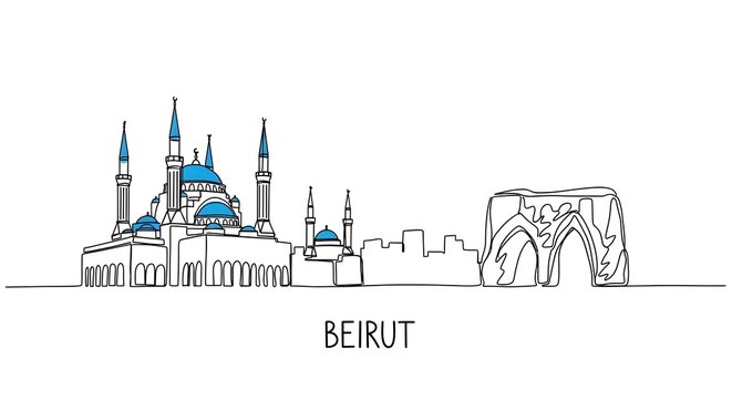 Beirut Lebanon Skyline Continuous One Line Drawing Illustration