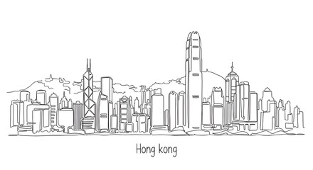 Naklejka premium Hong Kong Skyline Continuous One Line Drawing